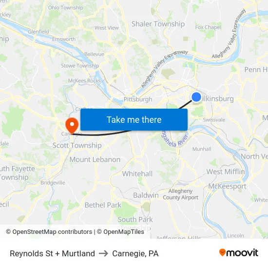 Reynolds St + Murtland to Carnegie, PA map