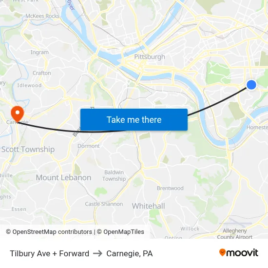Tilbury Ave + Forward to Carnegie, PA map