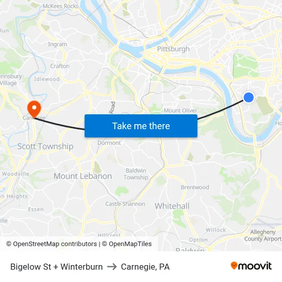 Bigelow St + Winterburn to Carnegie, PA map