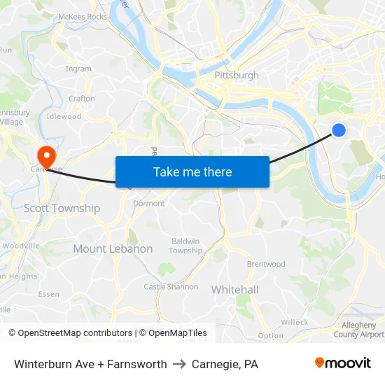 Winterburn Ave + Farnsworth to Carnegie, PA map
