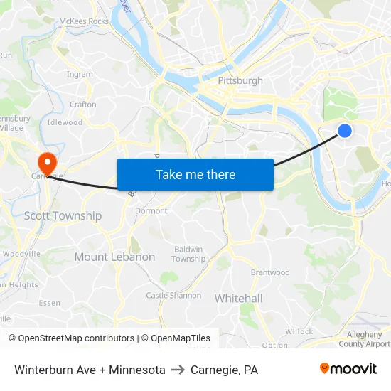 Winterburn Ave + Minnesota to Carnegie, PA map