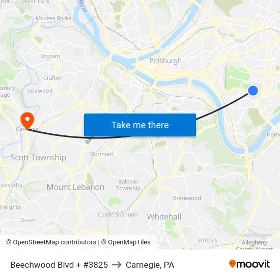 Beechwood Blvd + #3825 to Carnegie, PA map