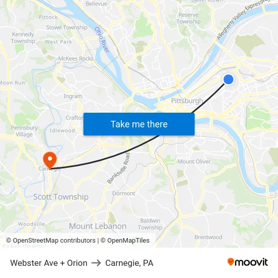 Webster Ave + Orion to Carnegie, PA map