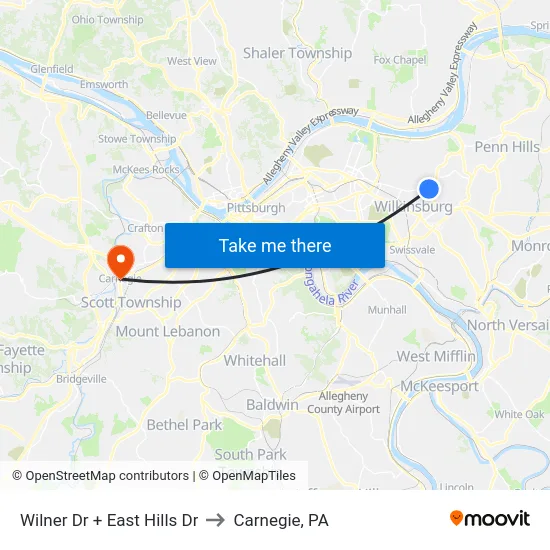 Wilner Dr + East Hills Dr to Carnegie, PA map