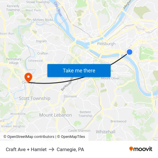 Craft Ave + Hamlet to Carnegie, PA map