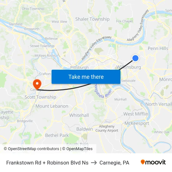 Frankstown Rd + Robinson Blvd Ns to Carnegie, PA map