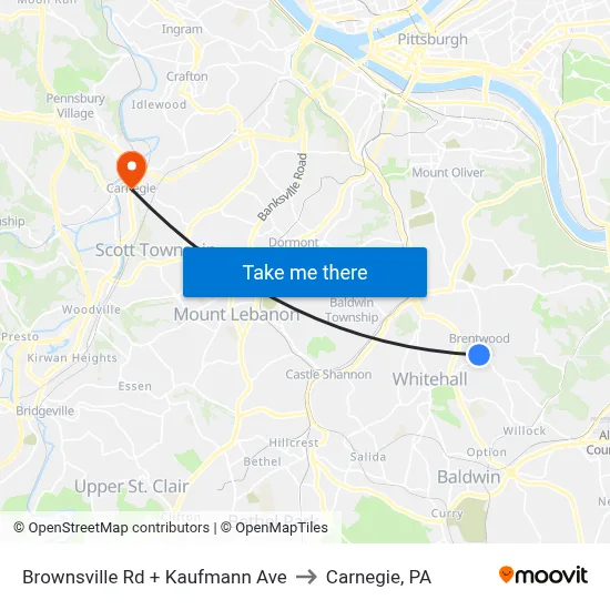Brownsville Rd + Kaufmann Ave to Carnegie, PA map
