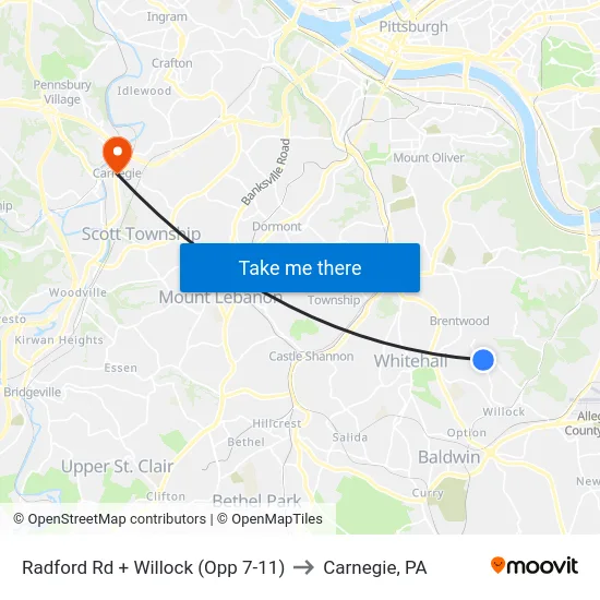 Radford Rd + Willock (Opp 7-11) to Carnegie, PA map