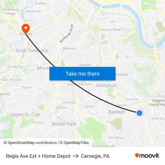 Regis Ave Ext + Home Depot to Carnegie, PA map