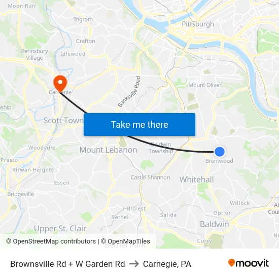 Brownsville Rd + W Garden Rd to Carnegie, PA map