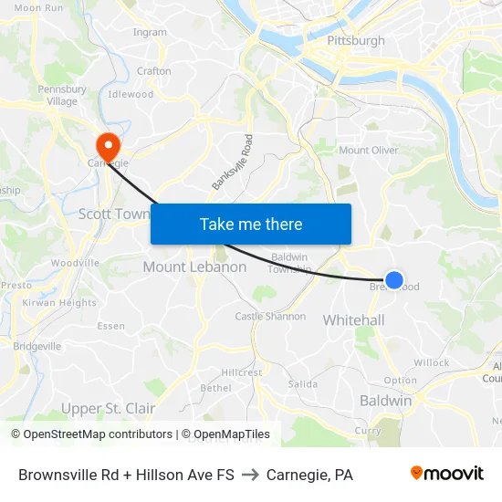 Brownsville Rd + Hillson Ave FS to Carnegie, PA map