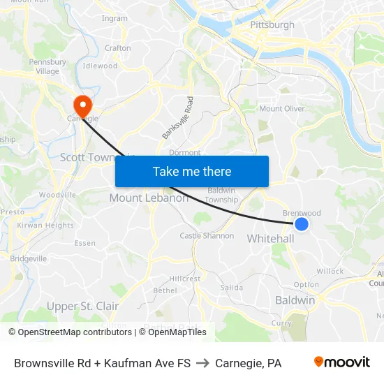 Brownsville Rd + Kaufman Ave FS to Carnegie, PA map