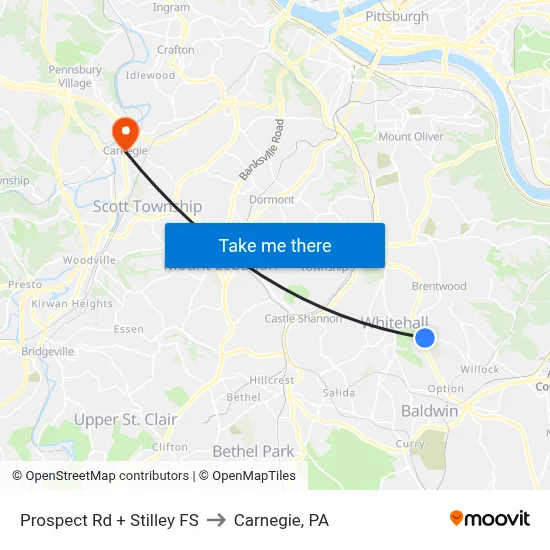 Prospect Rd + Stilley FS to Carnegie, PA map
