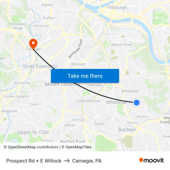 Prospect Rd + E Willock to Carnegie, PA map
