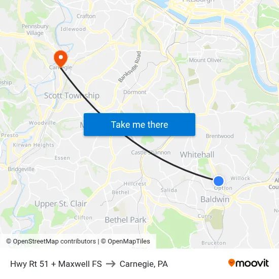 Hwy Rt 51 + Maxwell FS to Carnegie, PA map