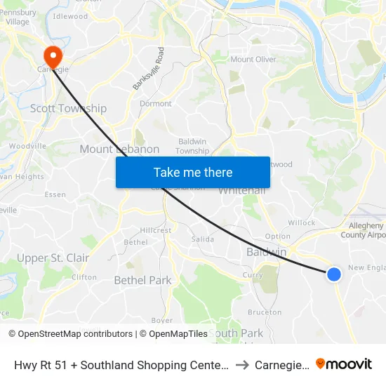 Hwy Rt 51 + Southland Shopping Center Entrance to Carnegie, PA map