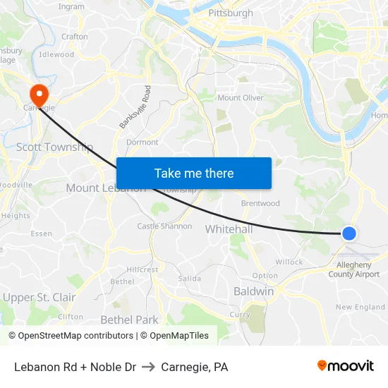 Lebanon Rd + Noble Dr to Carnegie, PA map