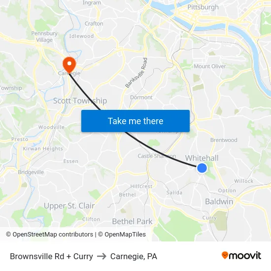 Brownsville Rd + Curry to Carnegie, PA map