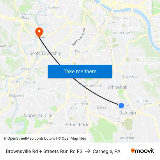 Brownsville Rd + Streets Run Rd FS to Carnegie, PA map