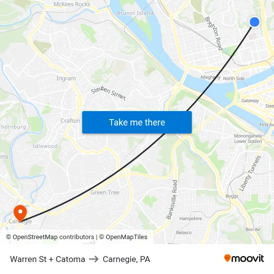 Warren St + Catoma to Carnegie, PA map
