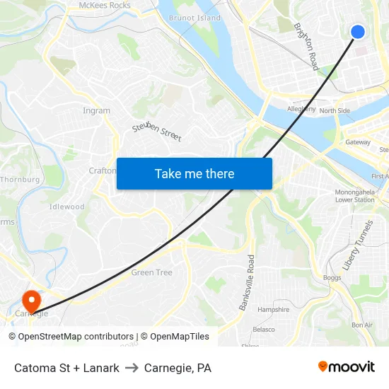 Catoma St + Lanark to Carnegie, PA map