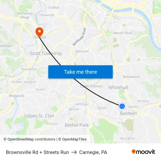 Brownsville Rd + Streets Run to Carnegie, PA map