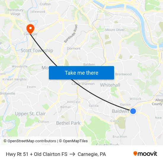 Hwy Rt 51 + Old Clairton FS to Carnegie, PA map
