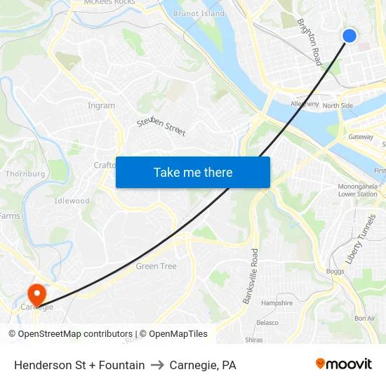 Henderson St + Fountain to Carnegie, PA map