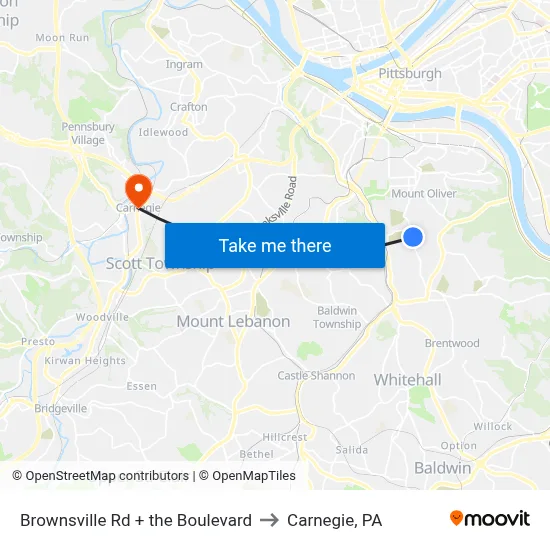 Brownsville Rd + the Boulevard to Carnegie, PA map