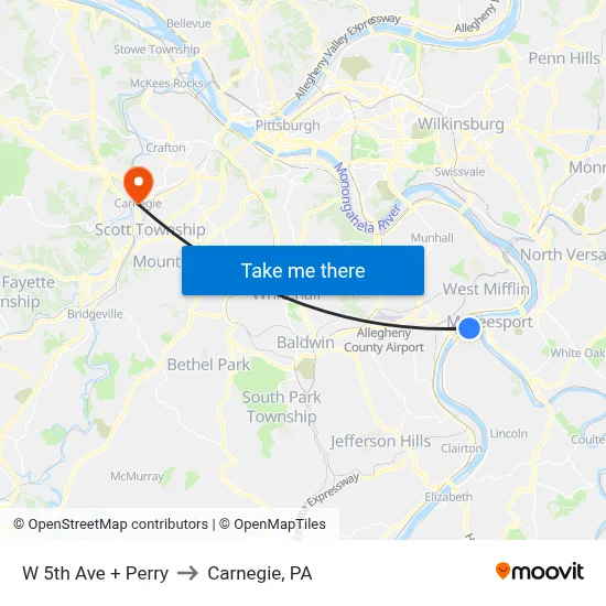 W 5th Ave + Perry to Carnegie, PA map