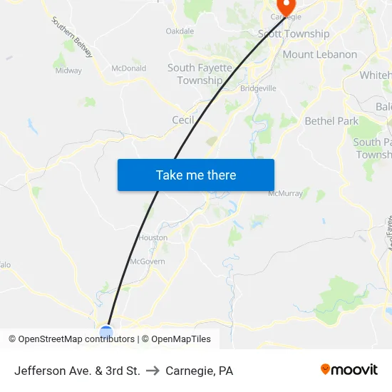 Jefferson Ave. & 3rd St. to Carnegie, PA map