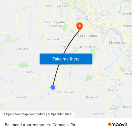 Bellmead Apartments to Carnegie, PA map
