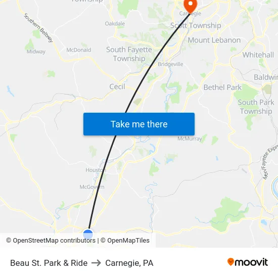 Beau St. Park & Ride to Carnegie, PA map