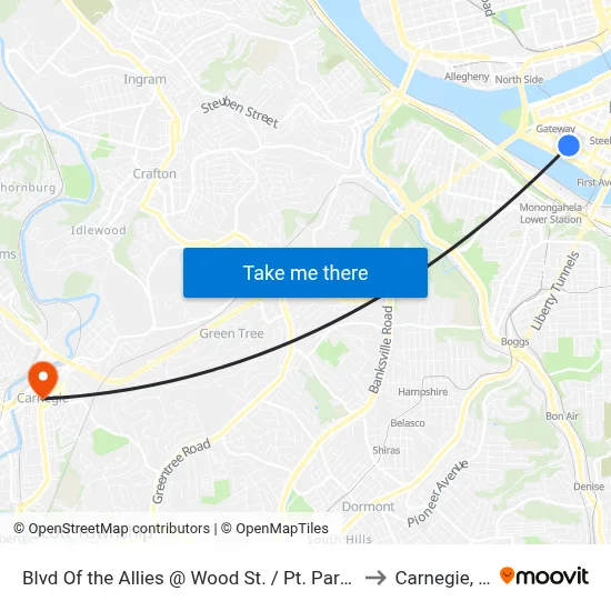 Blvd Of the Allies @ Wood St. / Pt. Park Univ to Carnegie, PA map