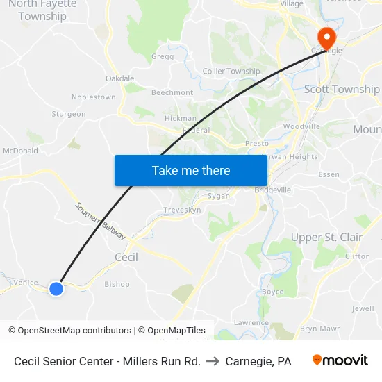 Cecil Senior Center - Millers Run Rd. to Carnegie, PA map