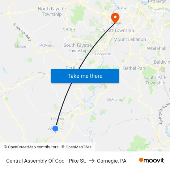 Central Assembly Of God - Pike St. to Carnegie, PA map
