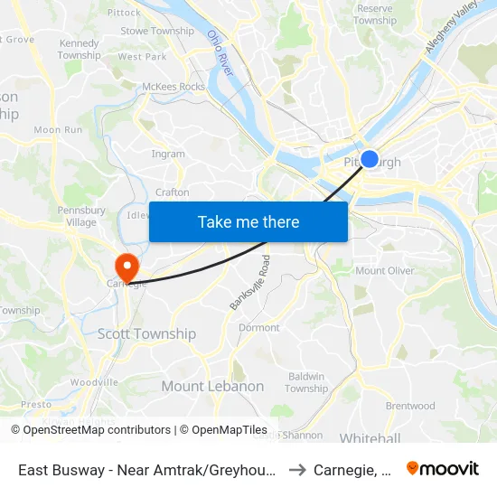 East Busway - Near Amtrak/Greyhound to Carnegie, PA map