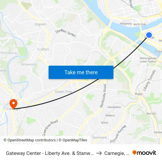 Gateway Center - Liberty Ave. & Stanwix St. to Carnegie, PA map