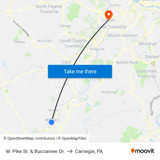 W. Pike St. & Buccaneer Dr. to Carnegie, PA map