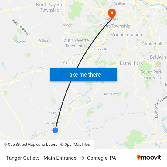 Tanger Outlets - Main Entrance to Carnegie, PA map