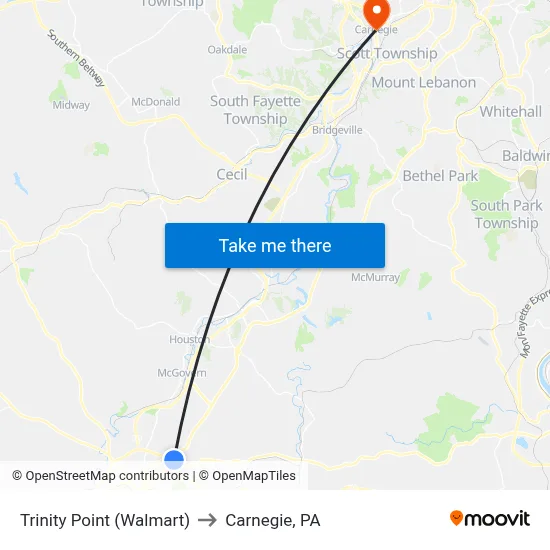 Trinity Point (Walmart) to Carnegie, PA map