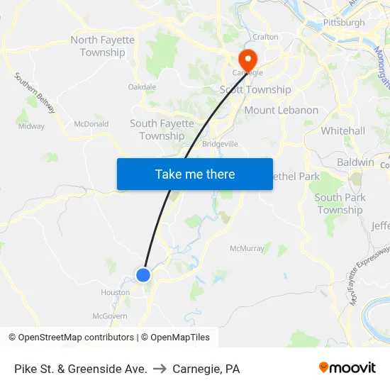 Pike St. & Greenside Ave. to Carnegie, PA map
