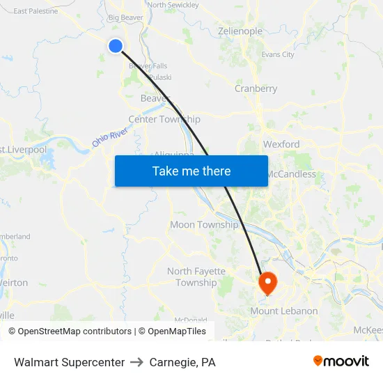 Walmart Supercenter to Carnegie, PA map