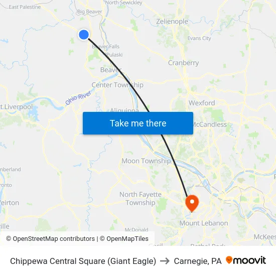 Chippewa Central Square (Giant Eagle) to Carnegie, PA map