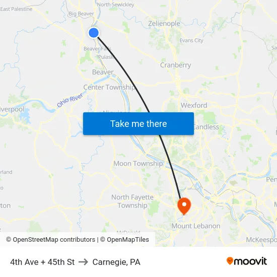 4th Ave + 45th St to Carnegie, PA map