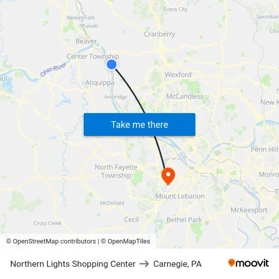 Northern Lights Shopping Center to Carnegie, PA map