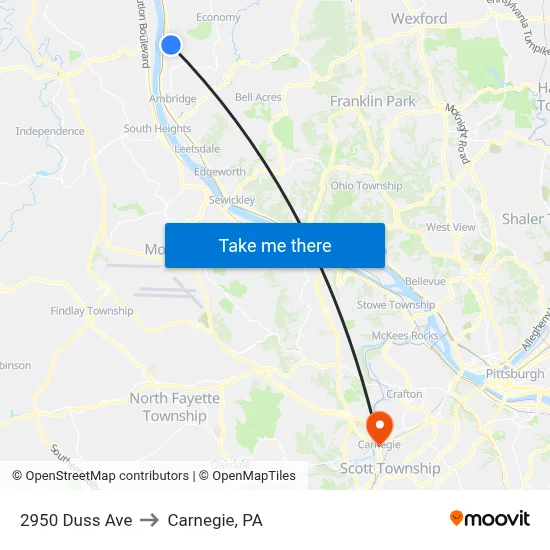 2950 Duss Ave to Carnegie, PA map