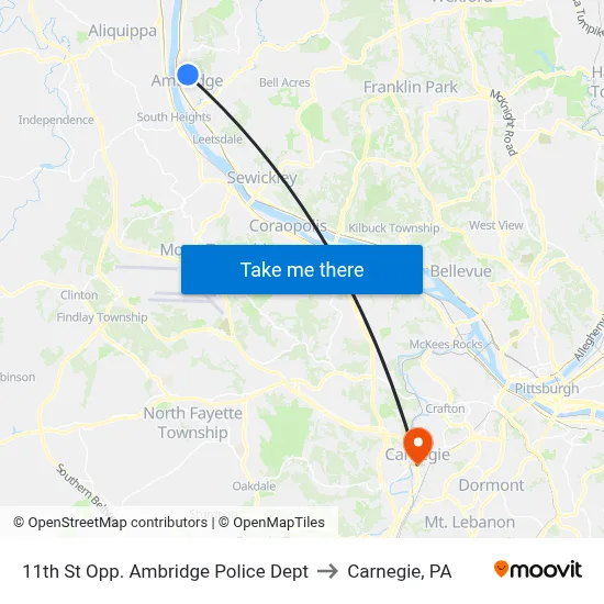 11th St Opp. Ambridge Police Dept to Carnegie, PA map