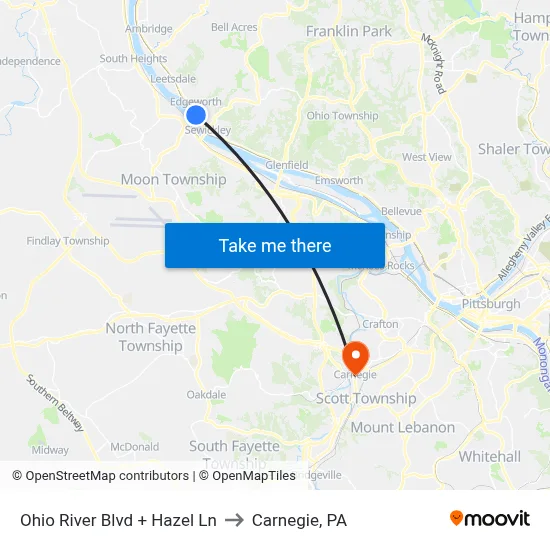 Ohio River Blvd + Hazel Ln to Carnegie, PA map
