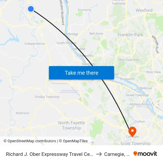 Richard J. Ober Expressway Travel Center to Carnegie, PA map